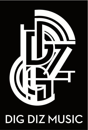 Logo DIG d'DIZ wit op zwart