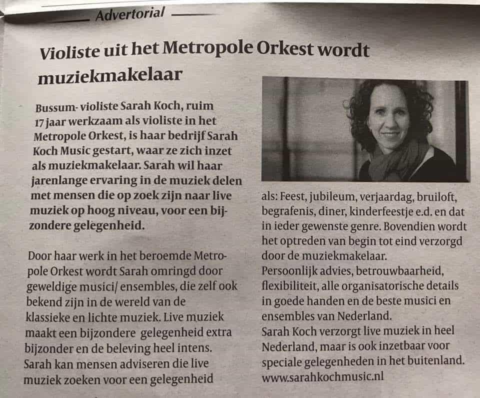 Sarah Koch Music (c) Baarnse Courant 27 oktober 2017